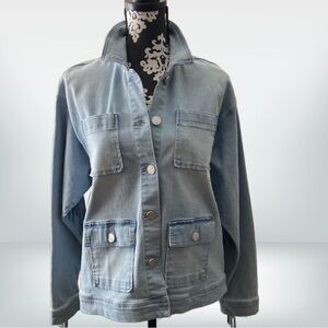 DG2 by Diane Gilman Denim Fringe Back Jacket Chambray M
